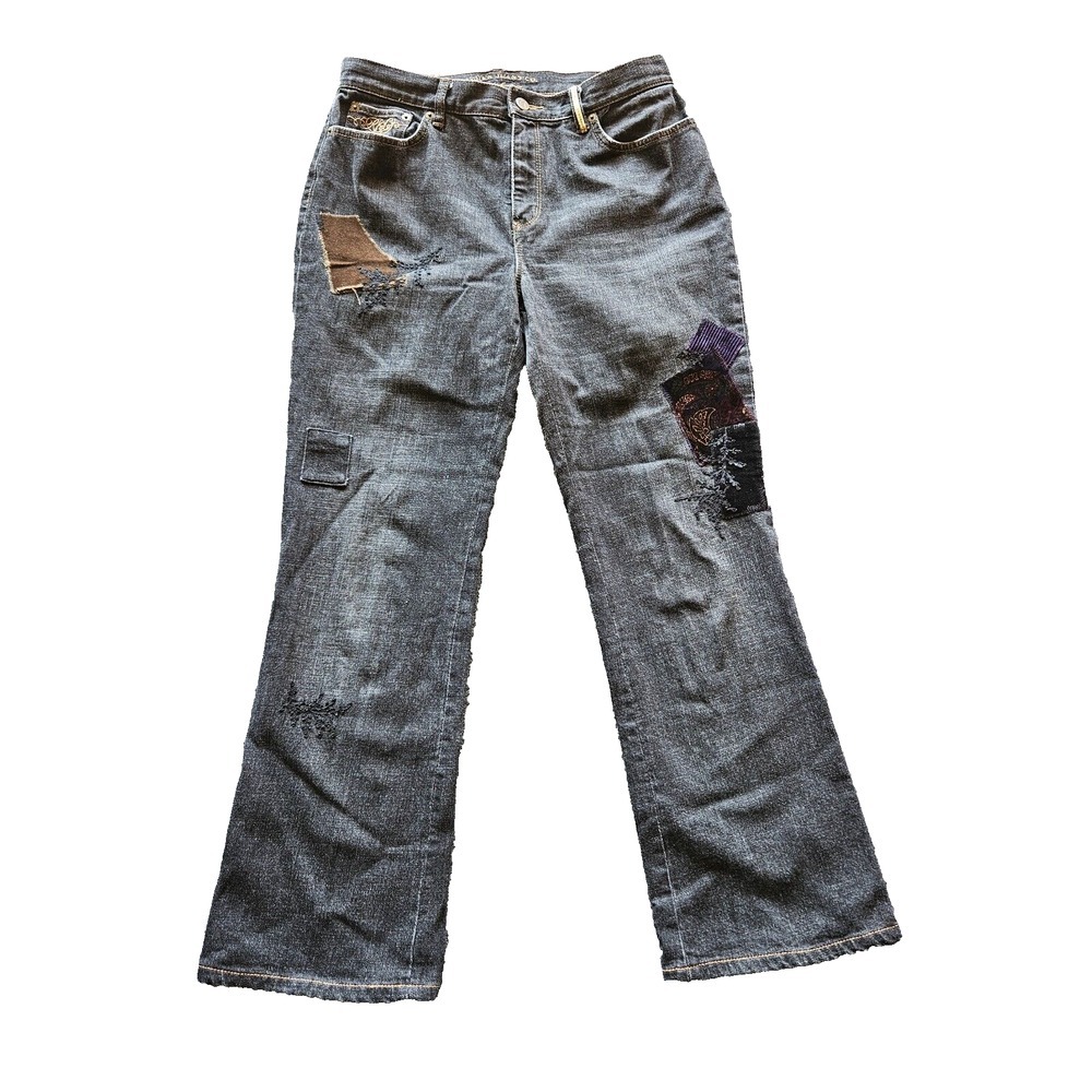 Ralph‎ Lauren Jeans Sz 8 Vintage Patchwork Beaded Dark Charcoal Bootcut Jeans